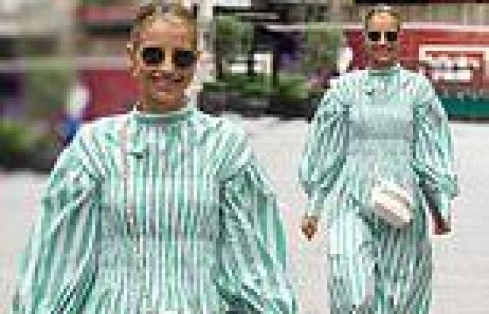 Vogue Williams is chic in an oversized green striped dress as she heads home ...