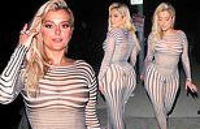 Bebe Rexha flaunts her jaw-dropping curves in a sheer optical illusion dress
