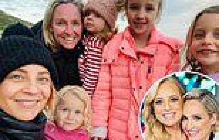 Fifi Box and Carrie Bickmore take their daughters to the beach
