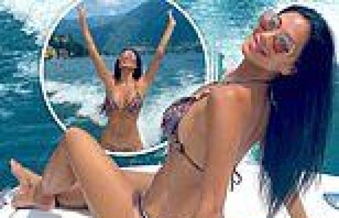 Nicole Scherzinger reaches for the heavens in skimpy bikini during birthday ...