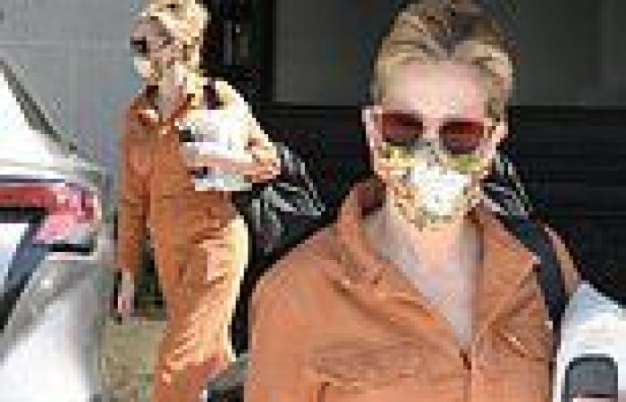 Julia Roberts dons a rust-colored jumpsuit  while leaving a business meeting in ...