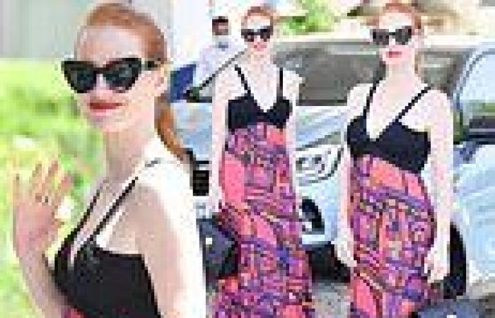 Jessica Chastain flashes cleavage in a plunging summer dress at Cannes Film ...