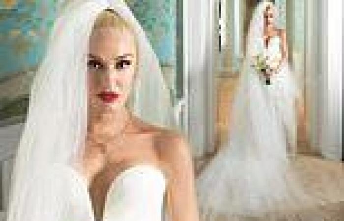 Gwen Stefani shows off her Vera Wang wedding gown and handmade veil embroidered ...