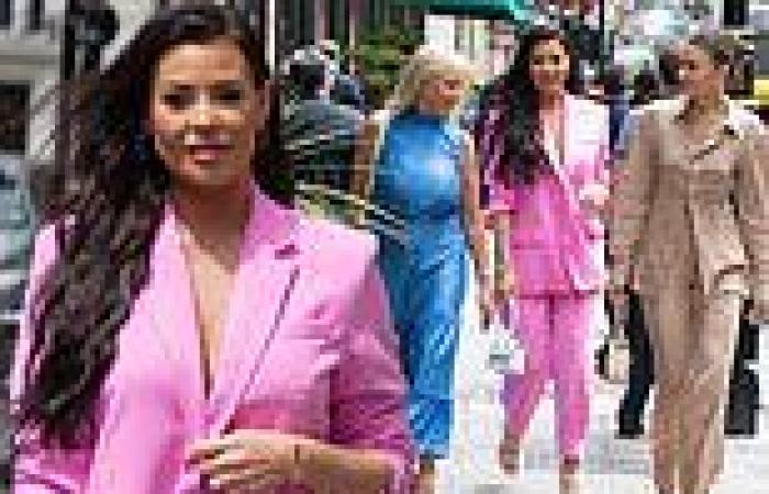 Jess Wright catches the eye as she goes braless beneath a bright pink co-ord