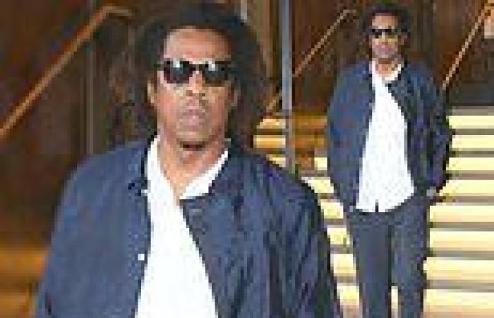 Jay Z in smart casual ensemble as he steps out of Roc Nation offices in New ...