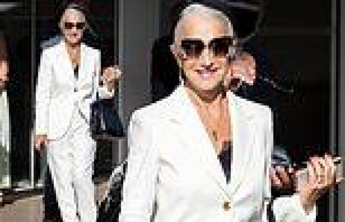 Helen Mirren, 75, exudes elegance in a white suit as she leaves her hotel in ...