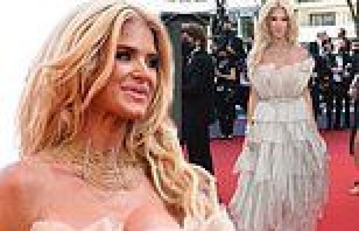 Victoria Silvstedt, 46, exudes elegance in a dramatic frilled ivory gown