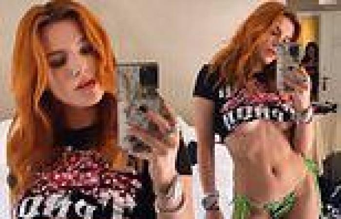 Bella Thorne leaves little to the imagination in a cut-off crop top and bikini ...