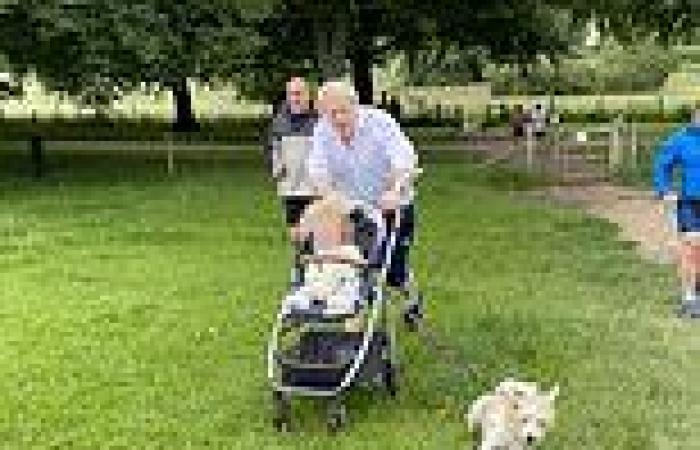 Boris Johnson and baby son Wilf are dragged on a VERY hair-raising run through ...