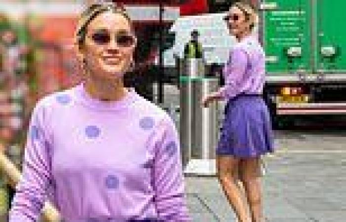 Ashley Roberts puts on a leggy display in purple ensemble