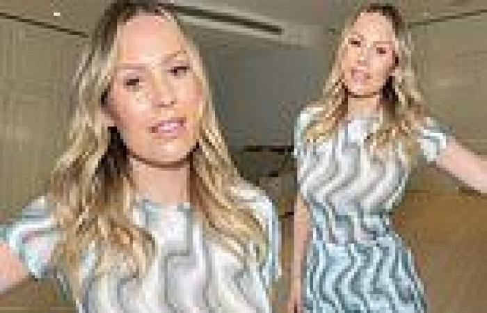 Kate Ferdinand shows off her figure in a form-fitting patterned dress as she ...