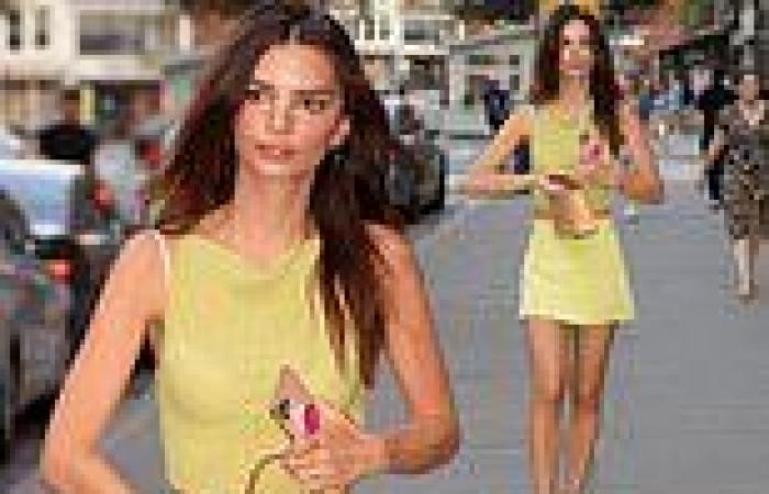 Emily Ratajkowski flashes her taut midriff in sheer yellow top and ...