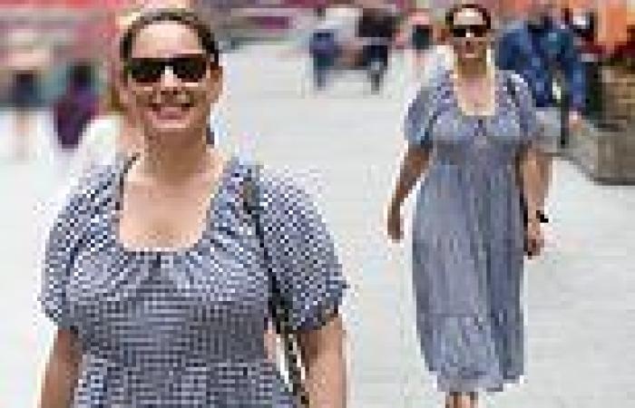 Kelly Brook puts on a summery display in flowing gingham dress as she leaves ...