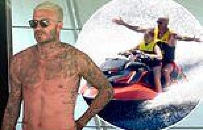 David Beckham goes hands free as he hits water with daughter Harper on jet ski ...