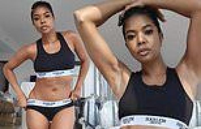 Gabrielle Union flashes her flat midriff in bra and underwear in latest ...
