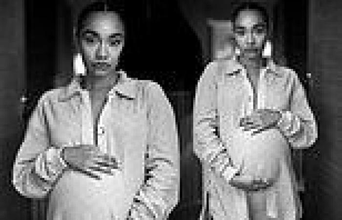Pregnant Leigh-Anne Pinnock showcases her baby bump as she poses in black and ...
