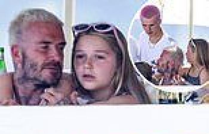 David Beckham during family beach lunch in Italy