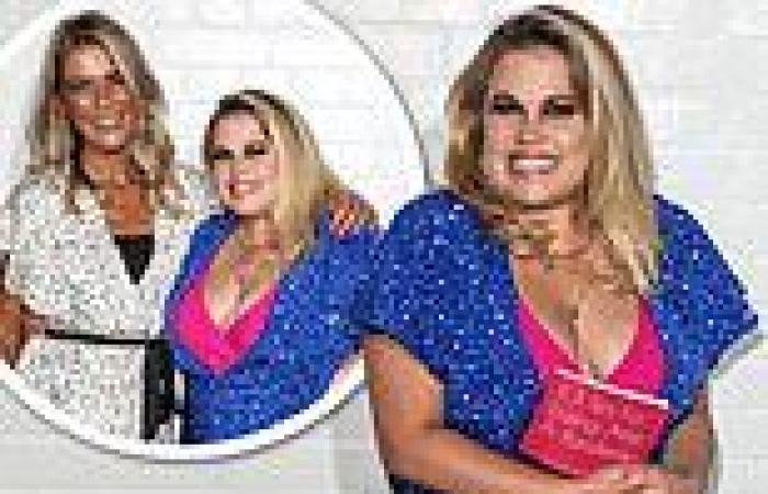Nadia Essex stuns in a plunging pink and blue cocktail dress alongside Gemma ...