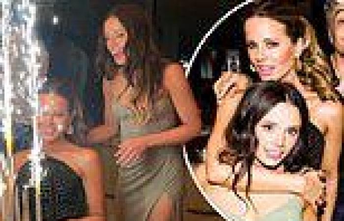 Kate Beckinsale's daughter Lily Sheen presents cake to her mother at her 48th ...