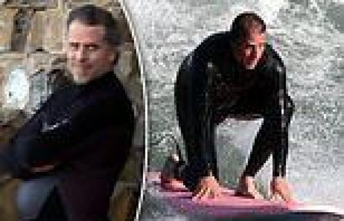 Hunter Biden, 51, dons a VERY tight wetsuit and hits the beach with surf legend ...