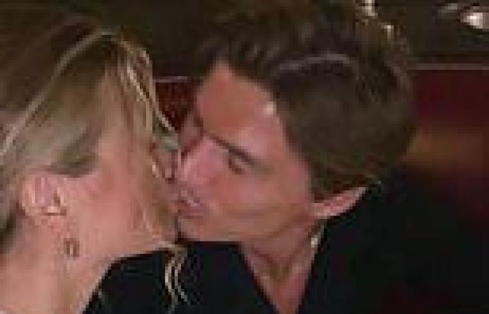 Pixie Lott plants a kiss on fiancé Oliver Cheshire