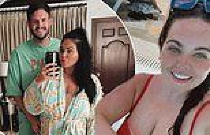 Scarlett Moffatt slips into a red swimsuit before enjoying a slap-up meal with ...
