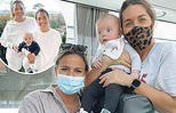 Falkiner completes hotel quarantine with baby son Hunter