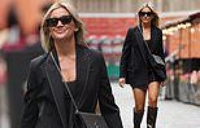 Ashley Roberts confidently strolls to work at Heart Radio in an edgy black ...