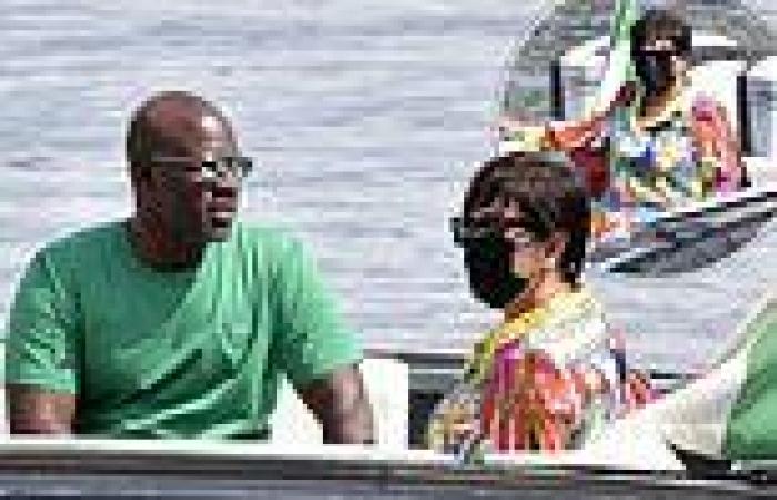 Kris Jenner stands out from the crowd in a colourful co-ord during boat ride ...