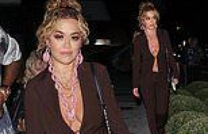 Rita Ora puts on a busty display in a plunging black cardigan at Diane Warren's ...