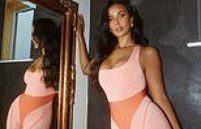 Maya Jama slips her stunning figure into a salmon pink bodysuit and a colourful ...