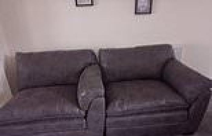A tale of two settees: Grandfather takes delivery of new sofa... with left-hand ...