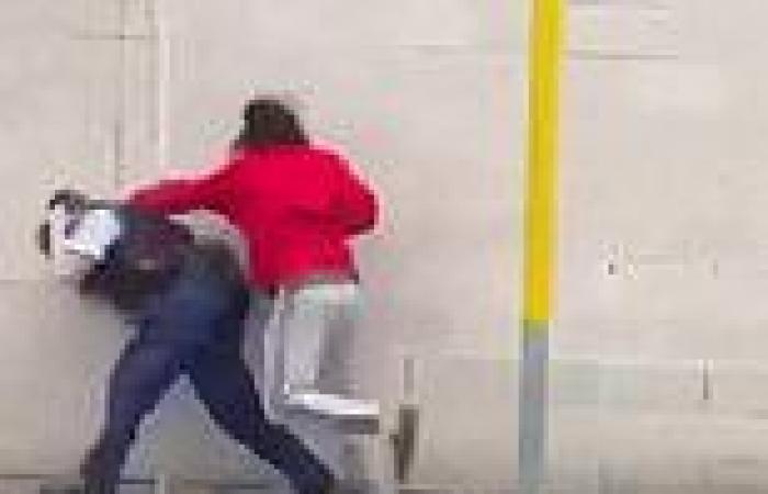 Brutal moment man repeatedly knees a policewoman in the head after they told ...