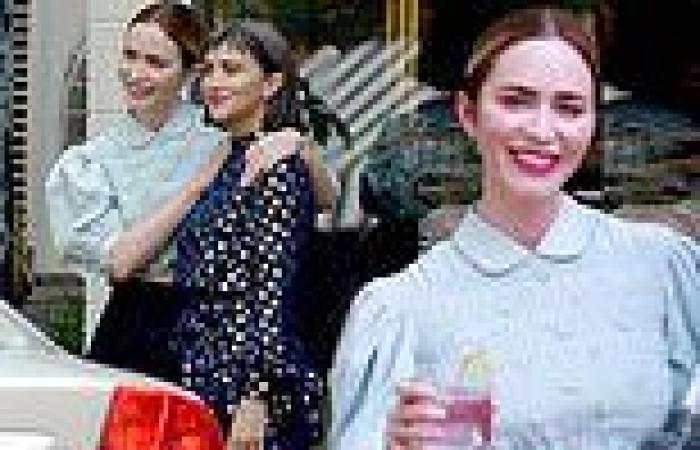 Emily Blunt rocks a floral crop top at a friend's beauty shop launch in New York