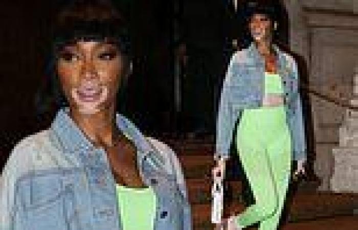 Winnie Harlow sets pulses racing as she sports a sexy green exercise bra and ...