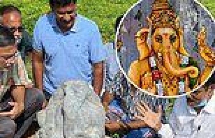 Stone idol of the elephant-headed Hindu god  made 800 years ago is unearthed in ...