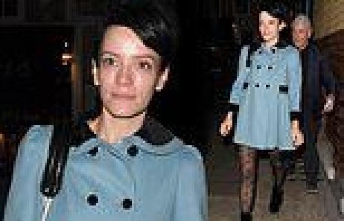 Lily Allen looks effortlessly chic in a blue pea coat after performance in 2:22 ...