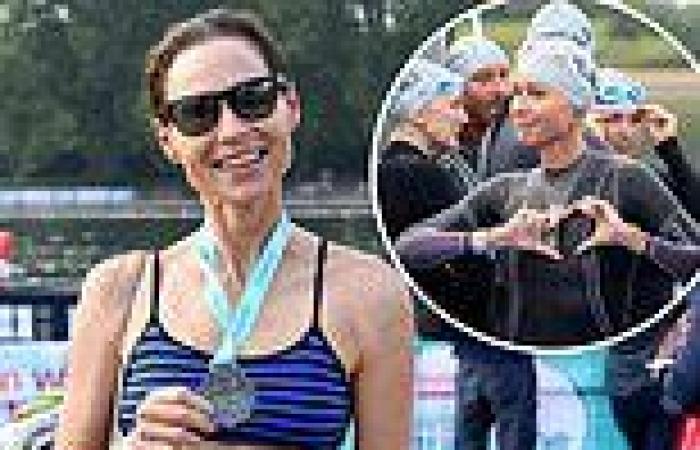 Minnie Driver dons a wetsuit, a swimming cap as she takes part in Children With ...
