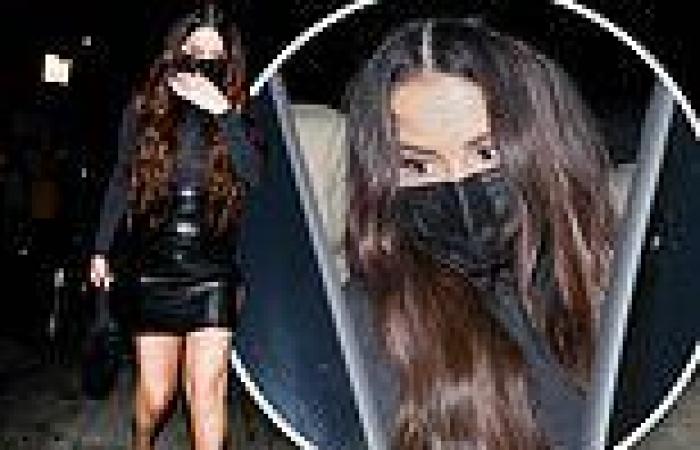 Selena Gomez slips into a high-waisted vinyl skirt and stiletto heels for night ...