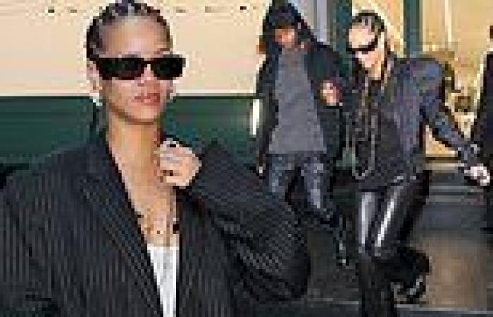 Rihanna coordinates with beau A$AP Rocky as the loved-up duo rock matching faux ...
