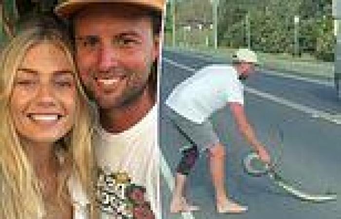 Elyse Knowles' fiancé Josh Barker saves a snake from the middle of the road