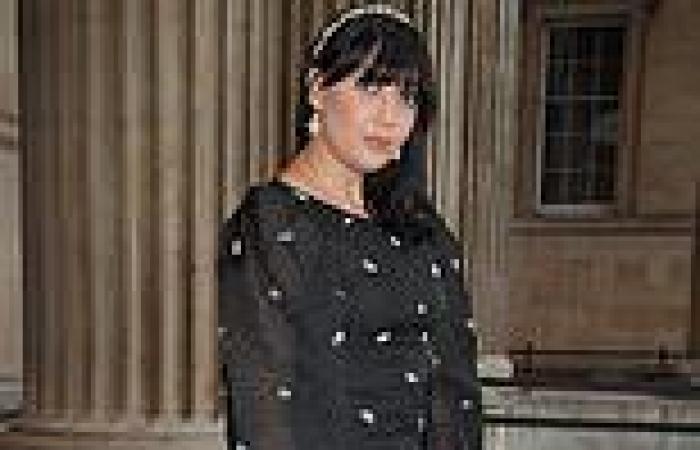 Daisy Lowe dons a black mini-dress covered in diamonds at ERDEM London Fashion ...