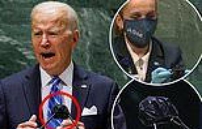 Joe Biden and other world leaders are given a microphone 'condom' at UN