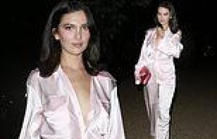Maya Henry looks effortlessly chic in pink satin co-ords leaving LFW show