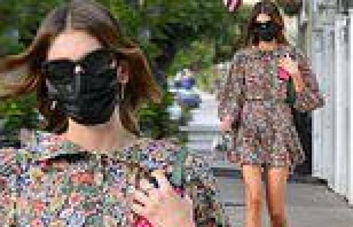 Kaia Berber showcases her legs in floral mini dress while heading to dinner ...