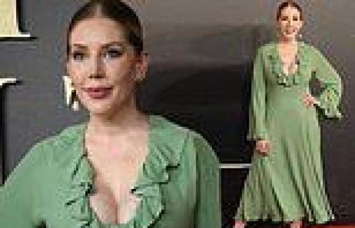 Katherine Ryan puts on a busty display in a plunging green ruffled dress at the ...