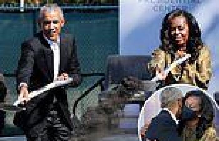 Barack and Michelle break ground at former president's controversial Obama ...