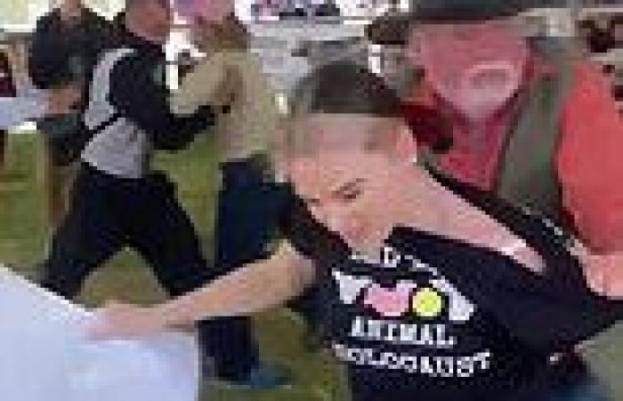 Vegan activist Tash Peterson brutally TACKLED by farmer at Perth Royal Show ...
