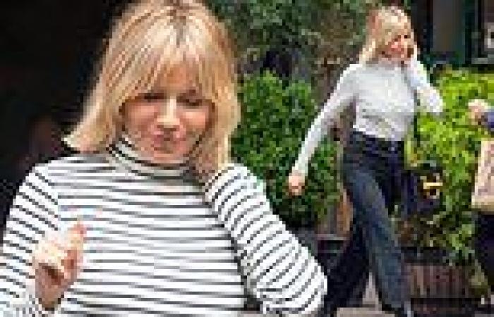 Sienna Miller shows off her sartorial flair in a nautical stripy polo neck and ...