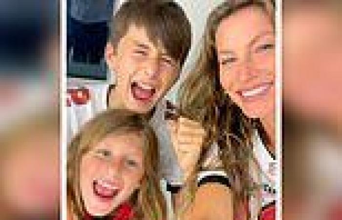 Gisele Bundchen sports a Tampa Bay Buccaneers jersey as she and her children ...